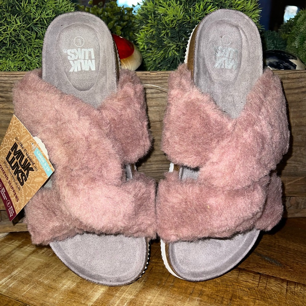 Muk Luks. Pink/mauve fluffy slide  slippers. SZ.L. SZ.M - Picture 6 of 10